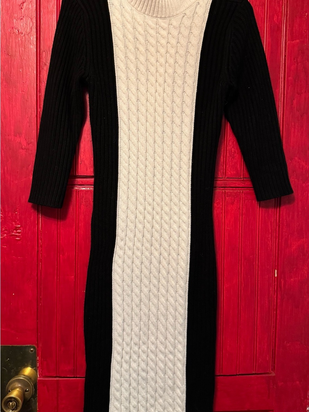 New York & Company Black and Cream Cable-Knit Maxi Dress